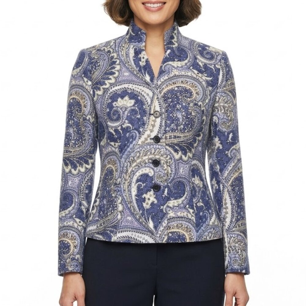 Kasper Indie-Sleaze Petite Paisley Tapestry Blazer Size 2